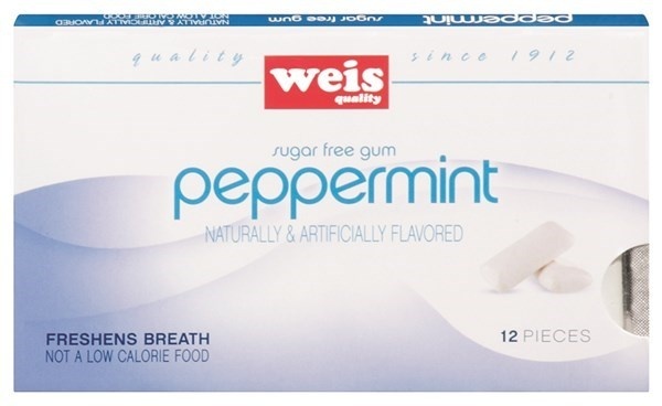 slide 1 of 1, Weis Quality Peppermint Sugar Free Gum, 12 ct