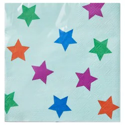 Hallmark 3-Ply Colorful Stars on Mint Cocktail Napkins 16 ea