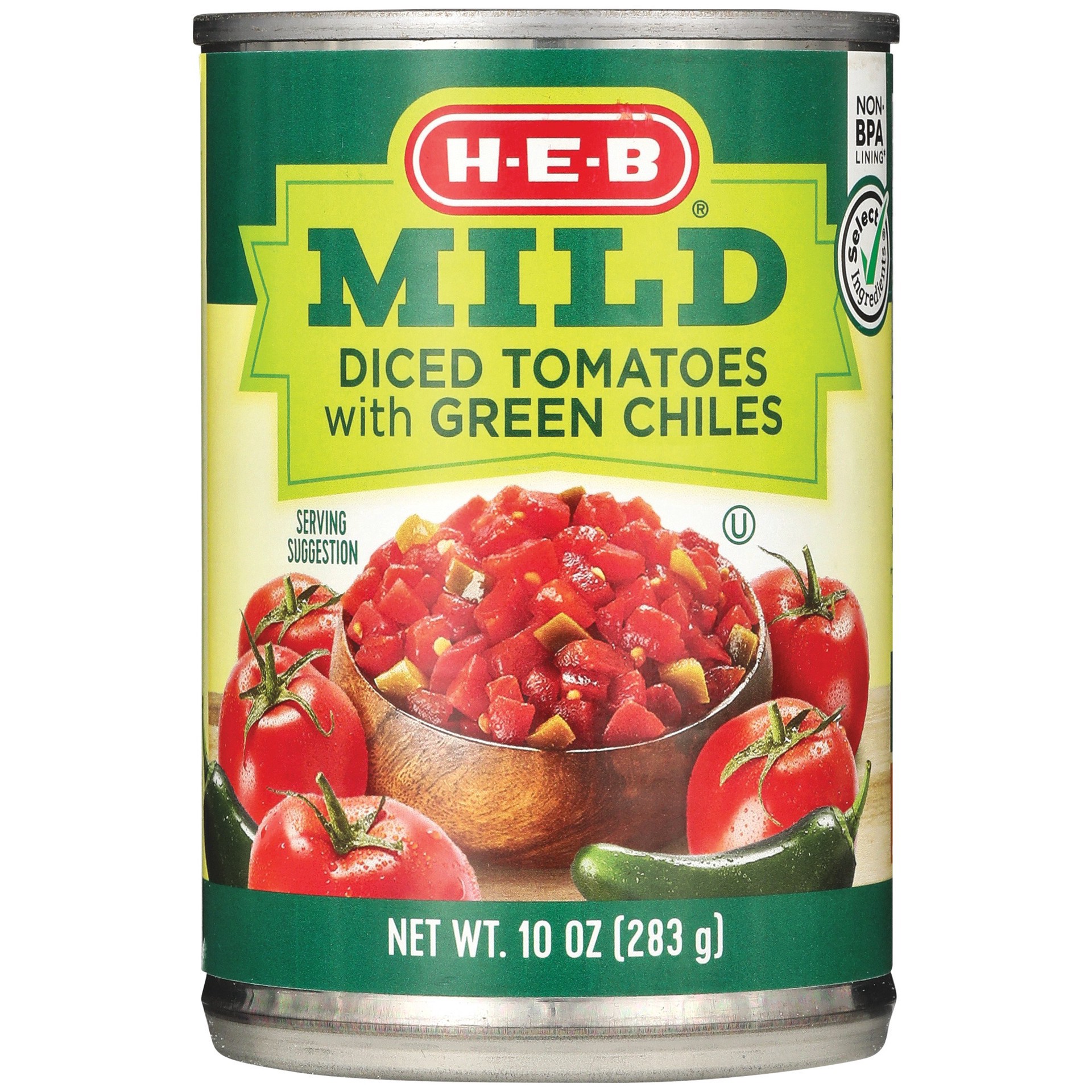 slide 1 of 1, H-E-B Diced Tomatoes with Green Chiles - Mild, 10 oz