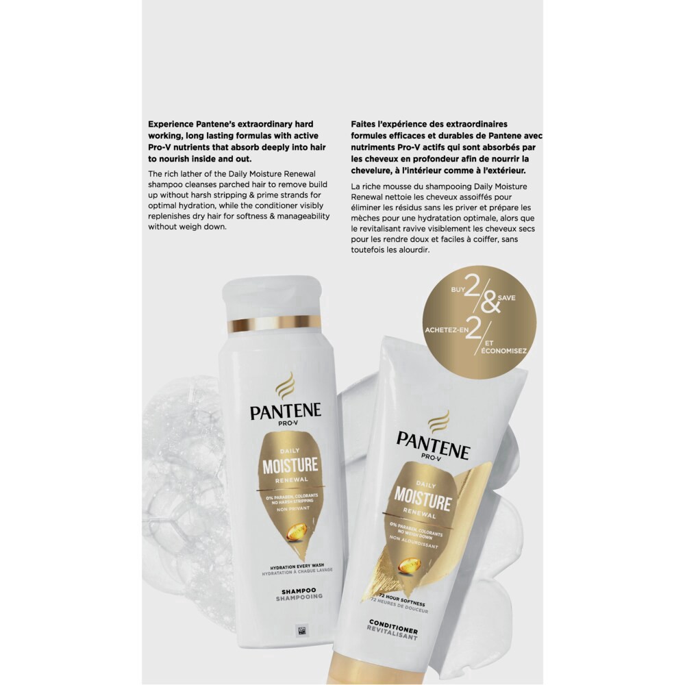 slide 2 of 3, PANTENE PRO-V Daily Moisture Renewal Dual Pack Shampoo + Conditioner, 12 oz Shampoo/10.4 oz Conditioner, 1 ct