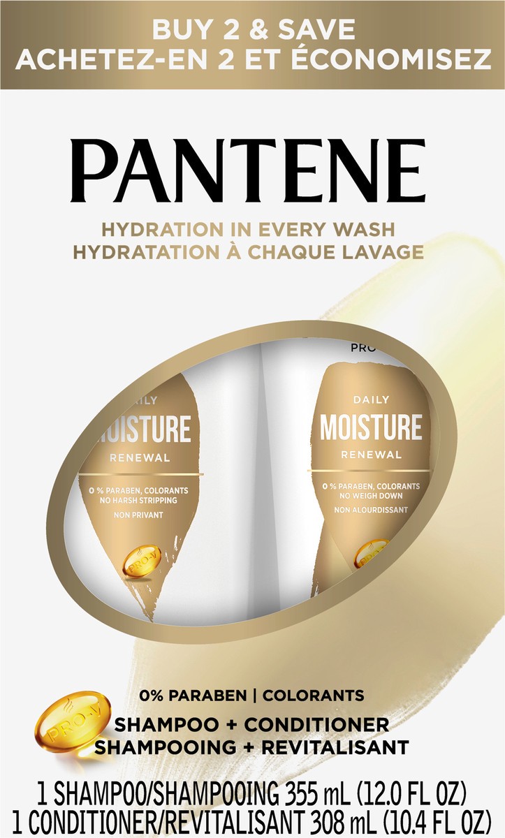 slide 1 of 3, PANTENE PRO-V Daily Moisture Renewal Dual Pack Shampoo + Conditioner, 12 oz Shampoo/10.4 oz Conditioner, 1 ct
