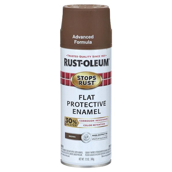 slide 1 of 1, Rust-Oleum Stops Rust Advanced Protective Enamel Spray Paint - 338947, Flat Brown, 12 oz