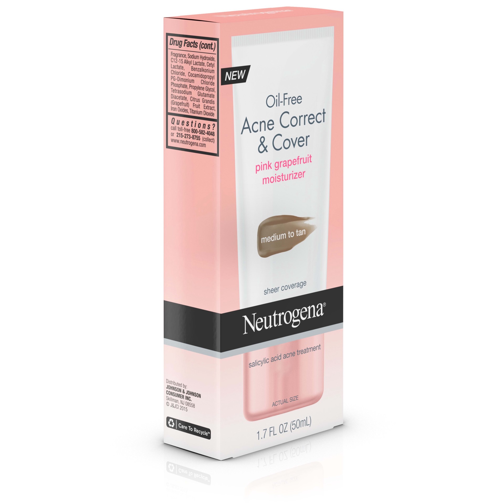 slide 5 of 5, NEUTROGENA Oil-Free Acne Moisturizer Correct & Cover Pink Grapefruit, Fair to Light, 1.7 Fl. Oz, 1.7 fl oz