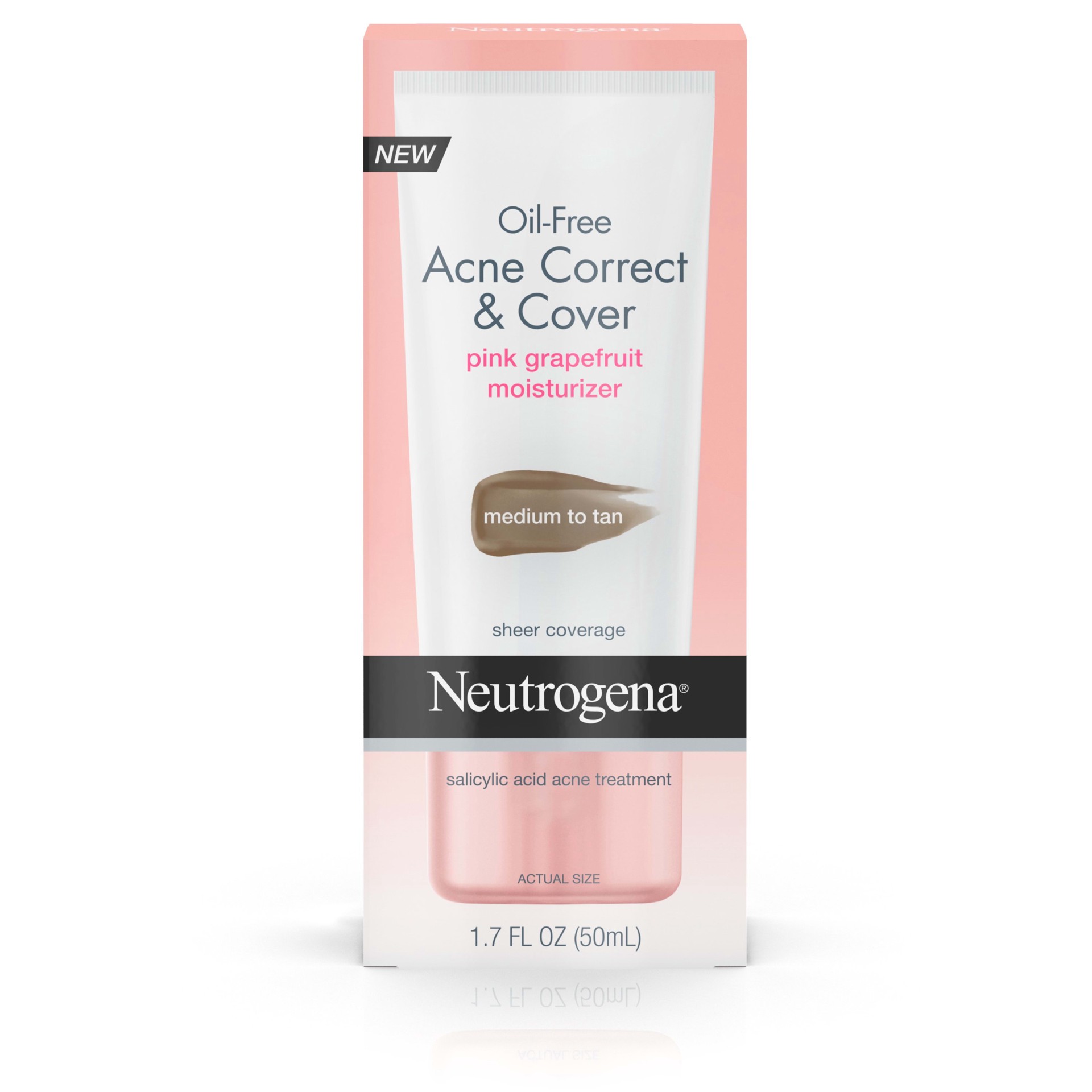 slide 2 of 5, NEUTROGENA Oil-Free Acne Moisturizer Correct & Cover Pink Grapefruit, Fair to Light, 1.7 Fl. Oz, 1.7 fl oz