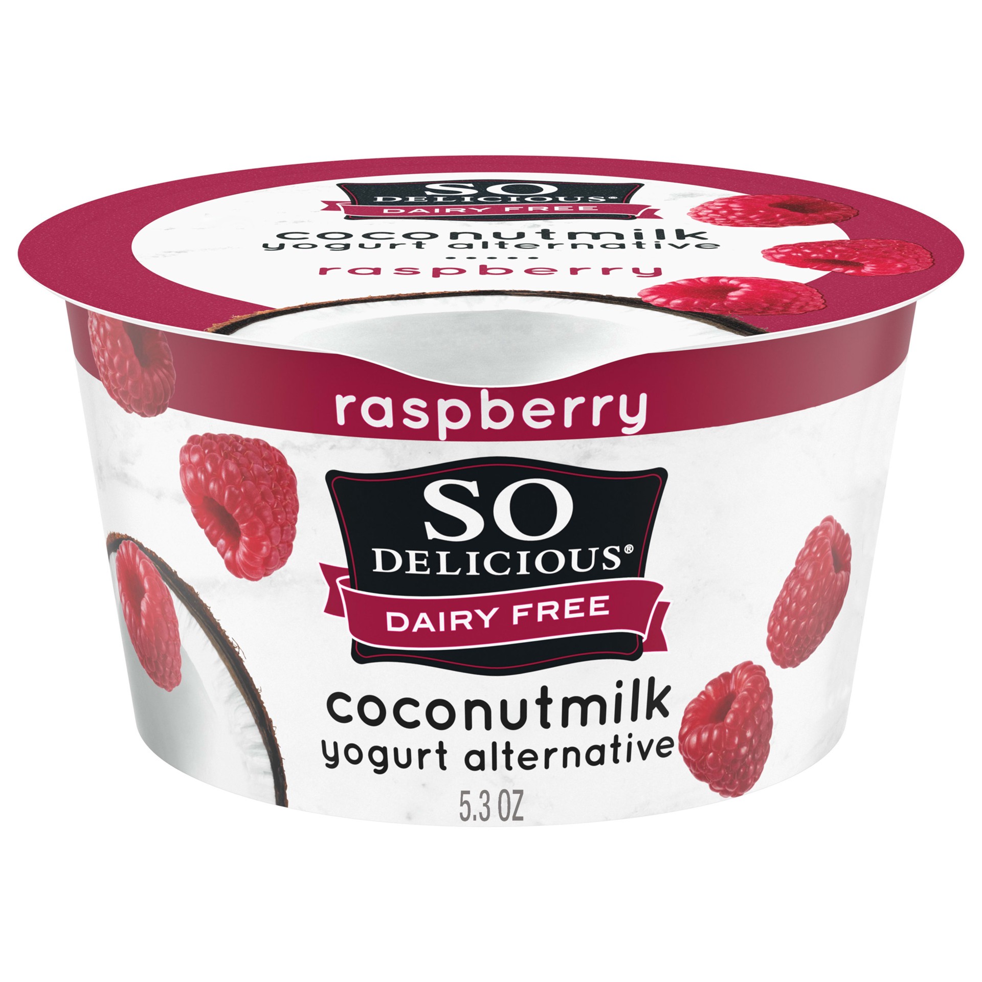 slide 1 of 5, So Delicious Coconut Milk Yogurt Alternative, Raspberry, Vegan, Gluten Free, 5.3 oz Container, 5.3 fl oz