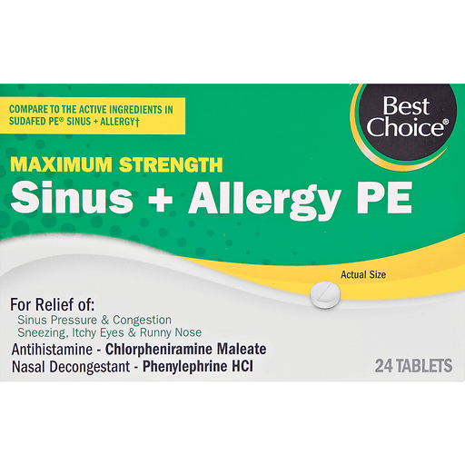 slide 1 of 1, Best Choice Maximum Strength Sinus Allergy PE, 24 ct