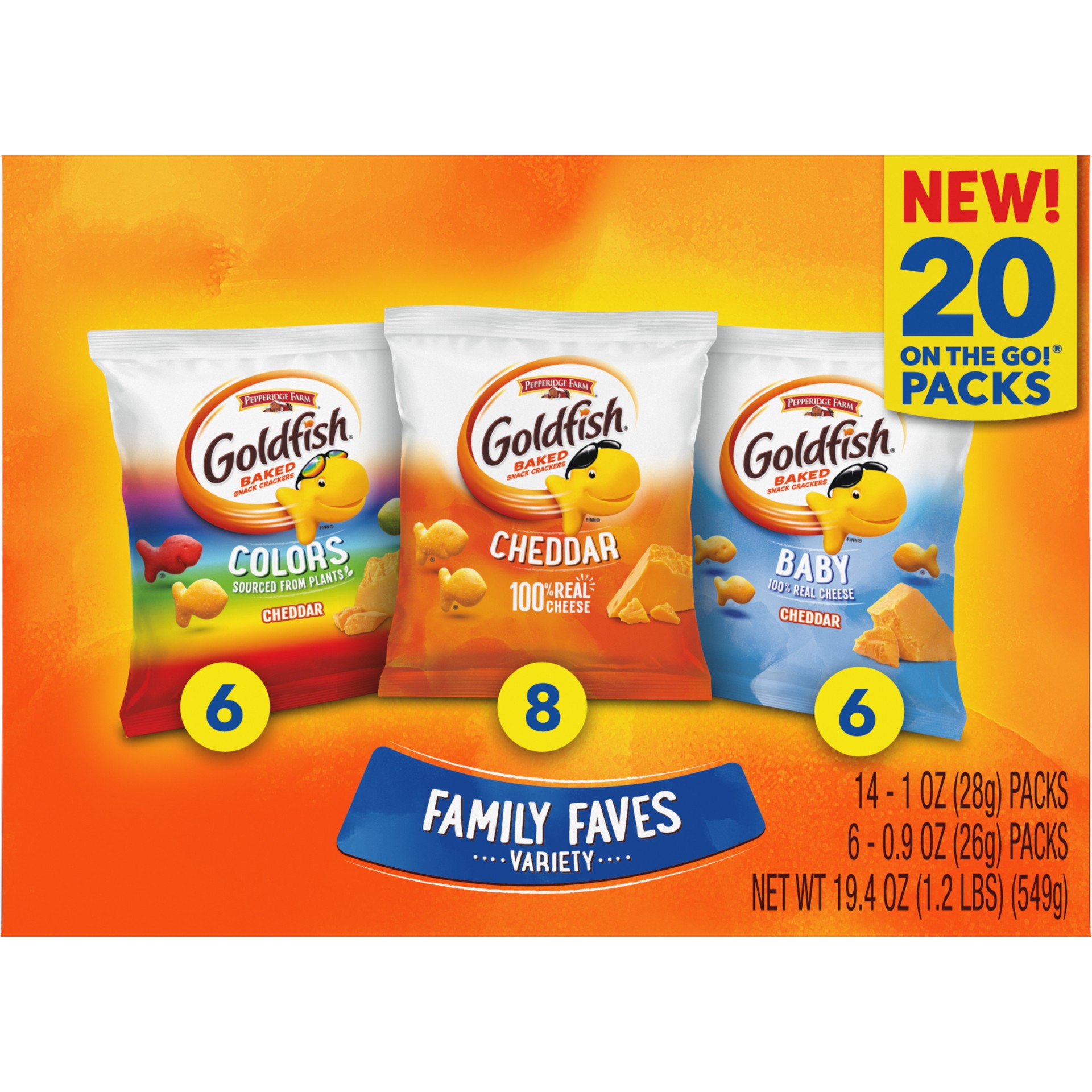 slide 2 of 5, Pepperidge Farm Goldfish Crackers Cheddar And Colors, 20 ct; 19.4 oz