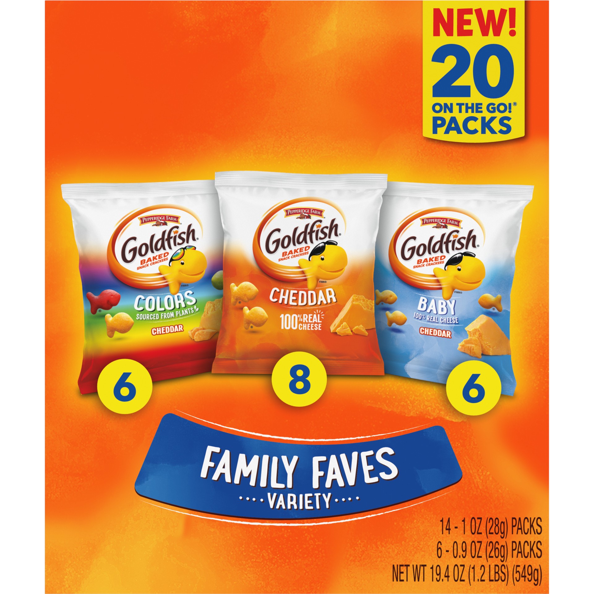 slide 3 of 5, Pepperidge Farm Goldfish Crackers Cheddar And Colors, 20 ct; 19.4 oz