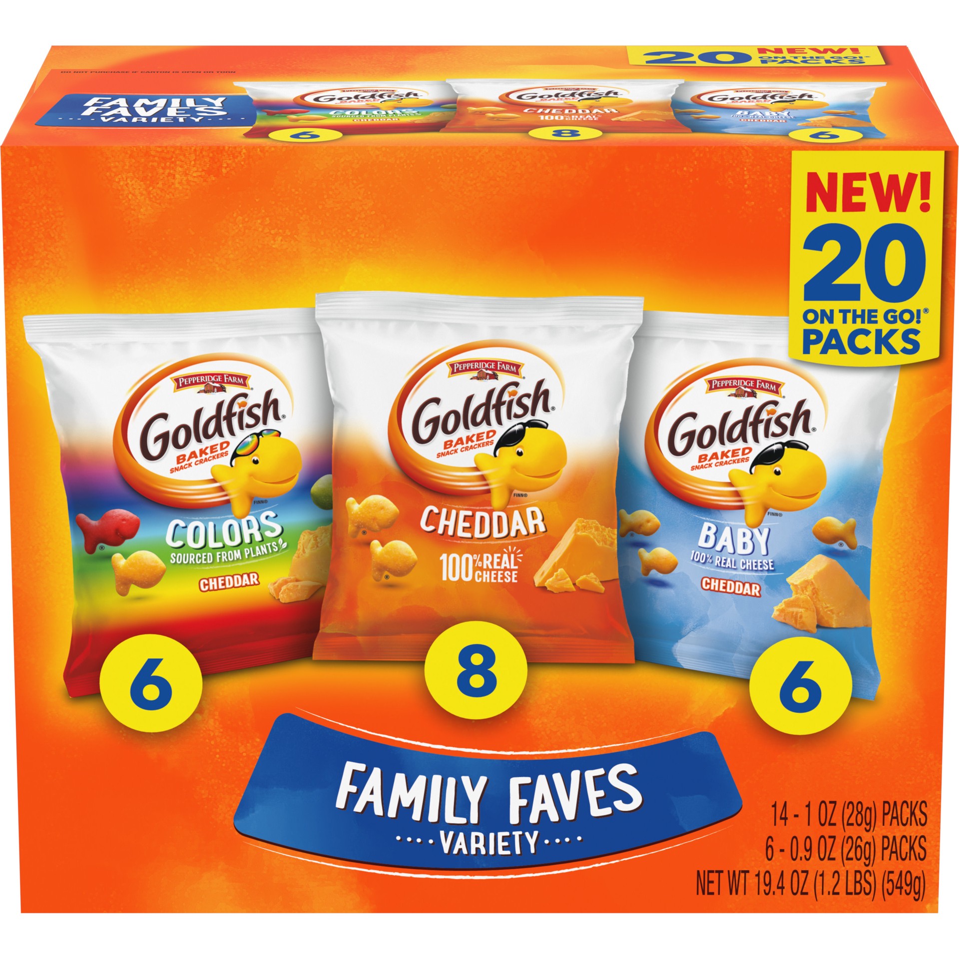 slide 1 of 5, Pepperidge Farm Goldfish Crackers Cheddar And Colors, 20 ct; 19.4 oz