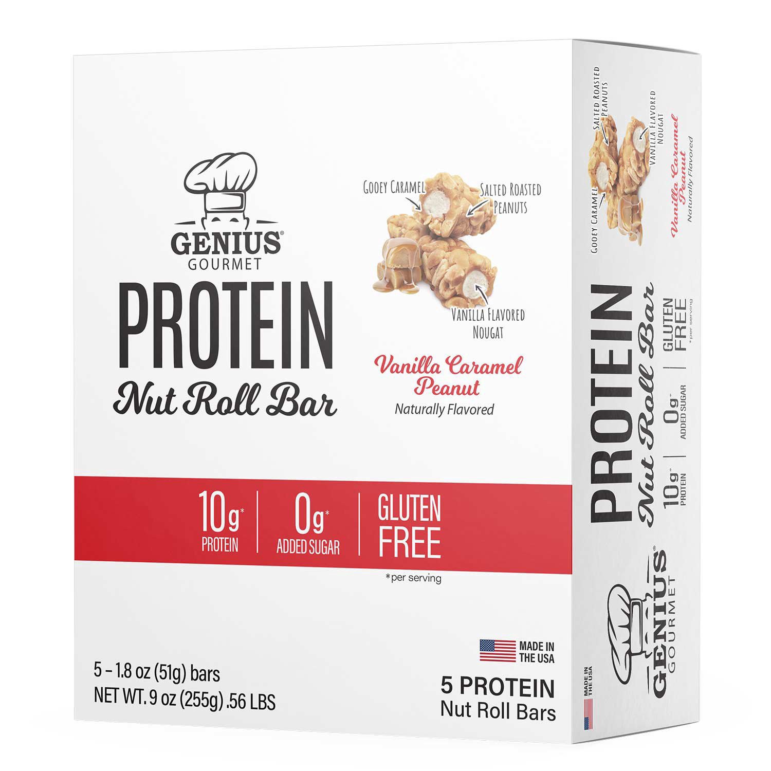 slide 1 of 1, Genius Gourmet Vanilla Caramel Peanut Protein Nut Roll Bars, 5 ct