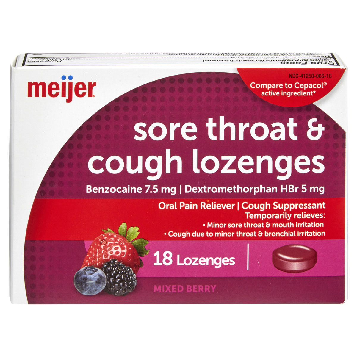 slide 1 of 4, Meijer Sore Throat & Cough Lozenges Mixed Berry
, 18 ct