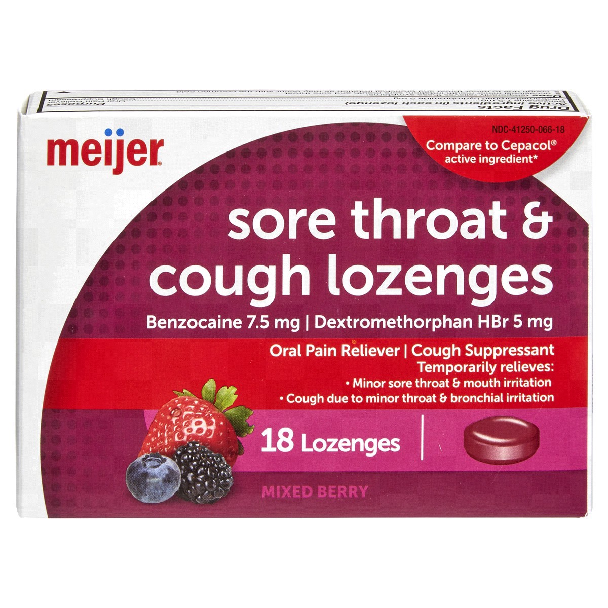 slide 1 of 17, Meijer Sore Throat & Cough Lozenges - Mixed Berry, 18 ct
