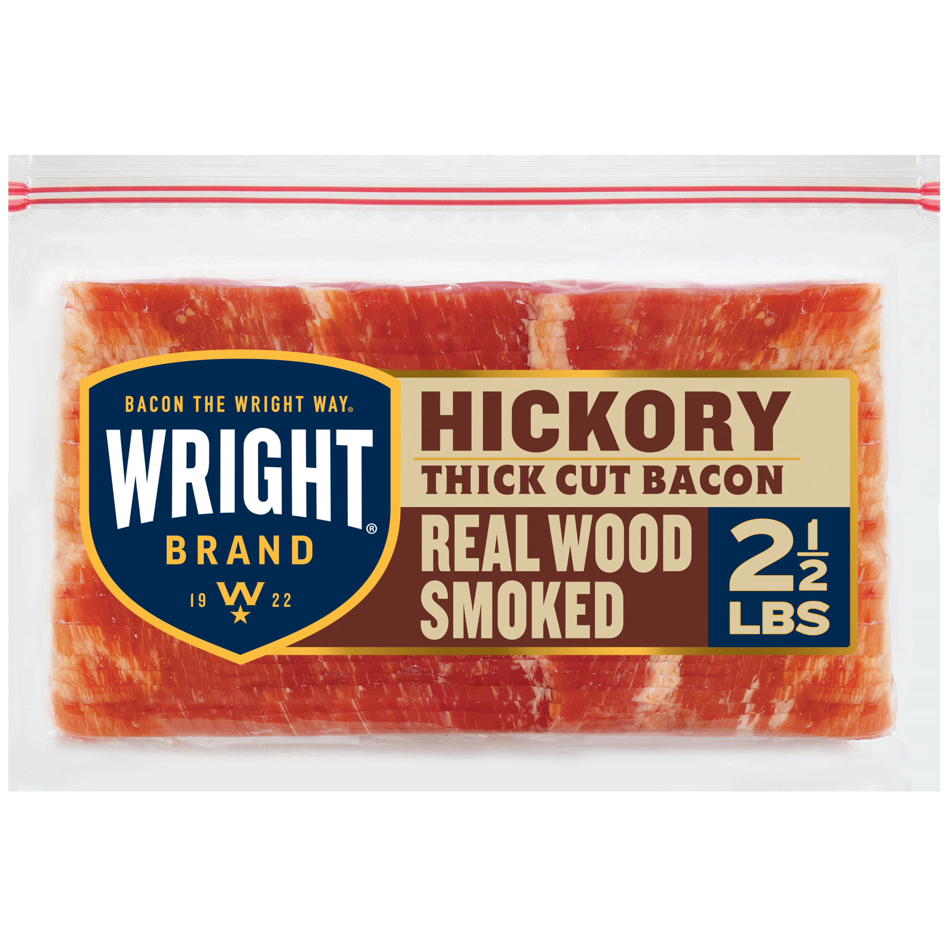 slide 1 of 10, Wright Brand Hickory Real Wood Smoked Thick Cut Bacon, 40 oz Stack Pack, 1.13 kg