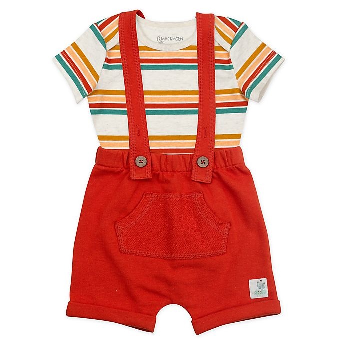 slide 1 of 5, Mac & Moon Newborn Bodysuit and Shortall Set - Burnt Orange Stripes, 2 ct