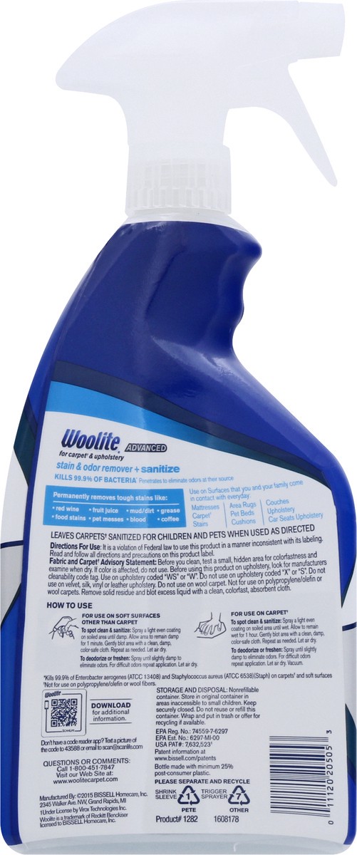 slide 9 of 9, Woolite Stain & Odor Remover + Sanitize, Advanced, 22 oz