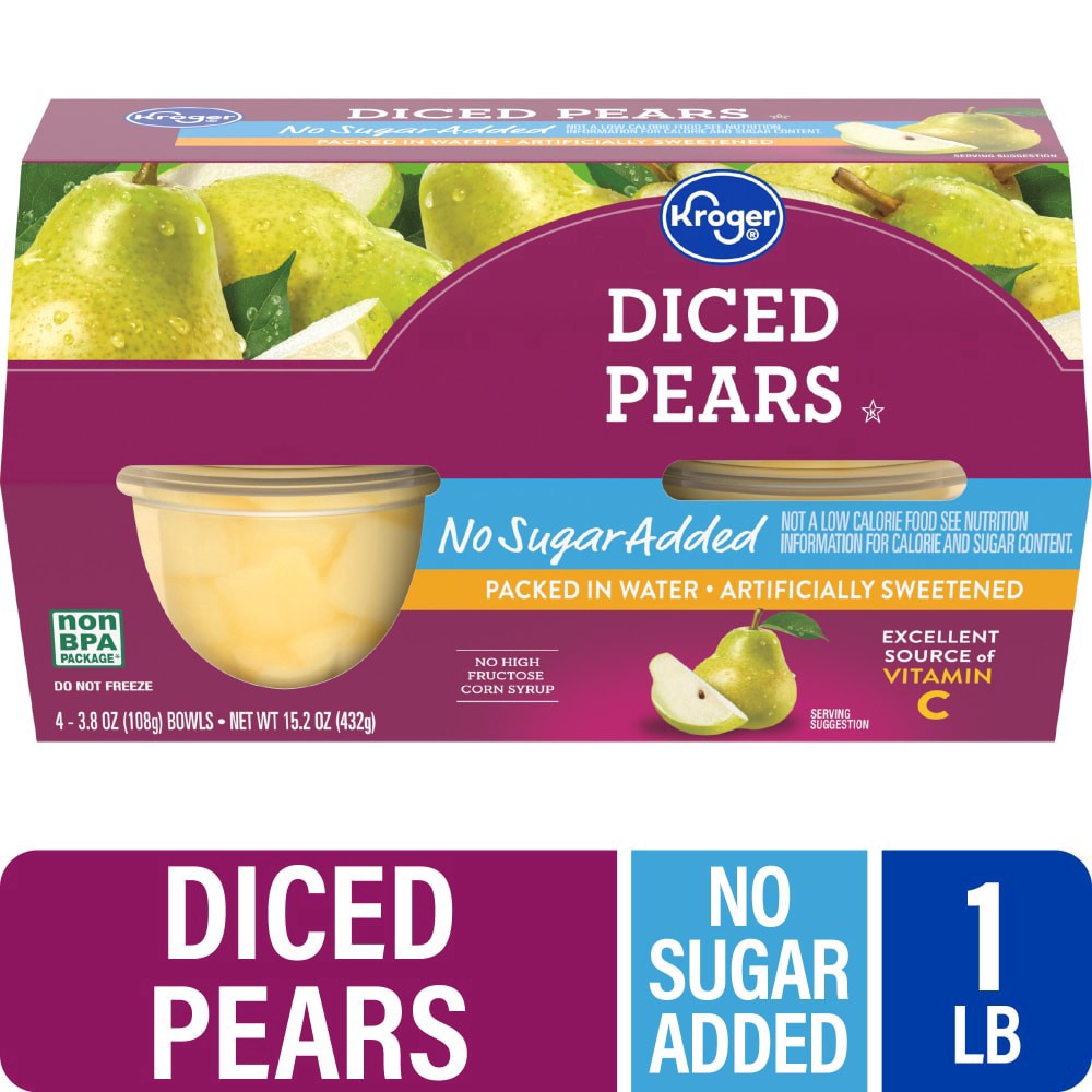 slide 6 of 6, Kroger No Sugar Added Died Pears 4 Count, 15.2 oz