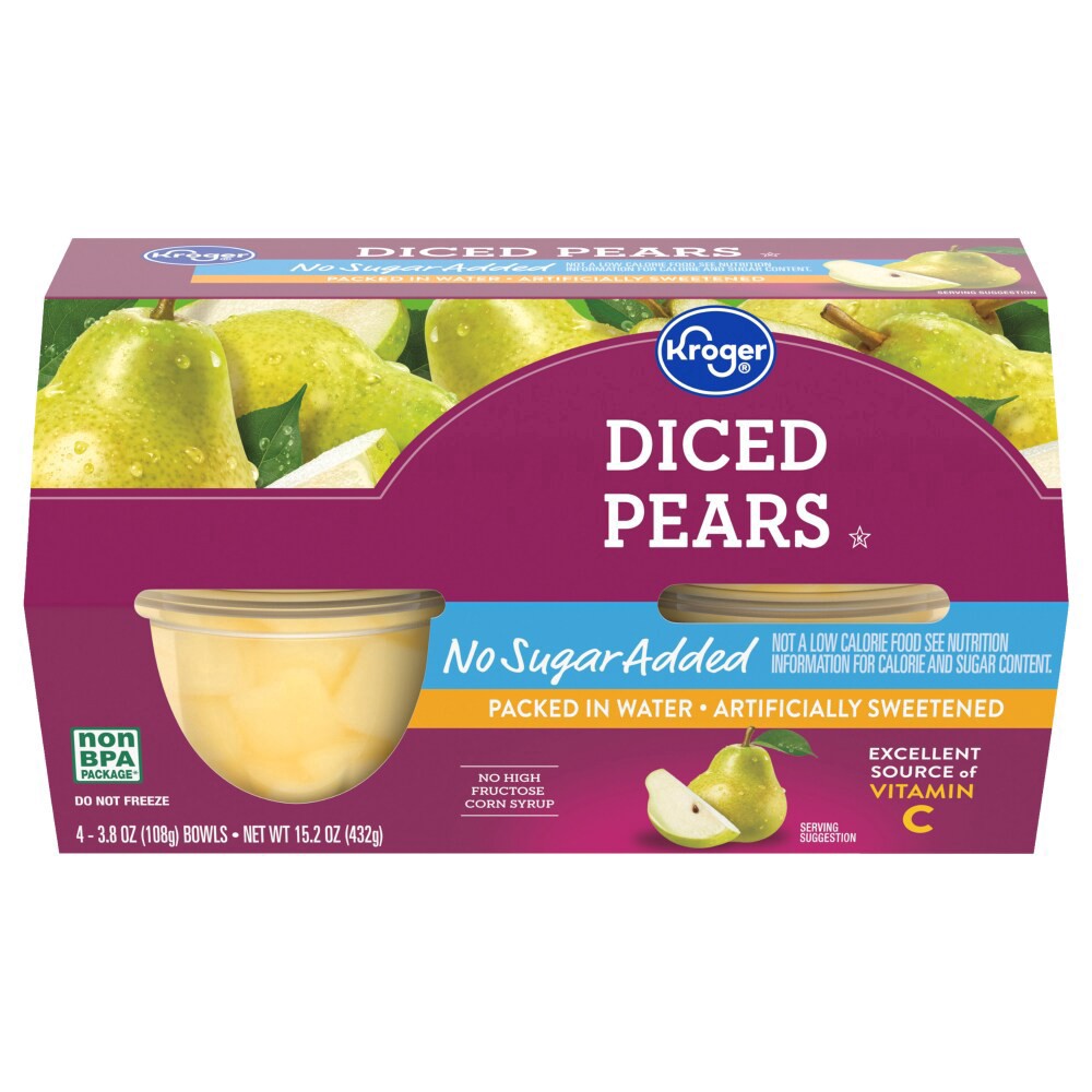 slide 2 of 6, Kroger No Sugar Added Died Pears 4 Count, 15.2 oz