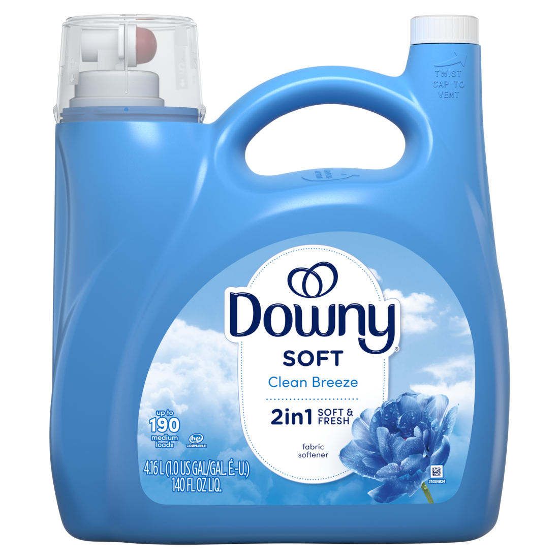 slide 1 of 1, Downy Clean Breeze Liquid Fabric Softener 190 Loads 140 Ounces, 164 oz