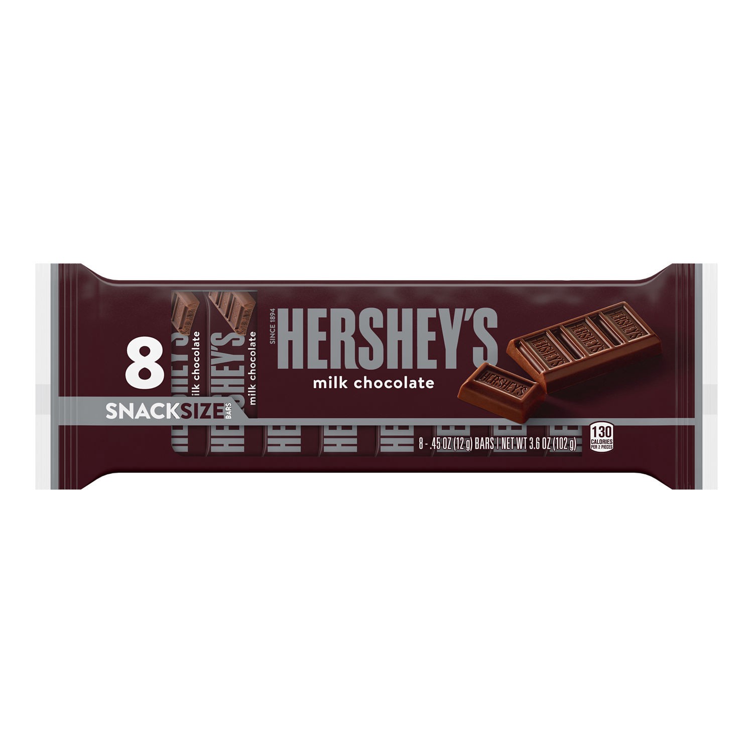 slide 1 of 5, Hershey's Milk Chocolate Snack Size, Candy Bars, 0.45 oz (8 Count), 8 ct