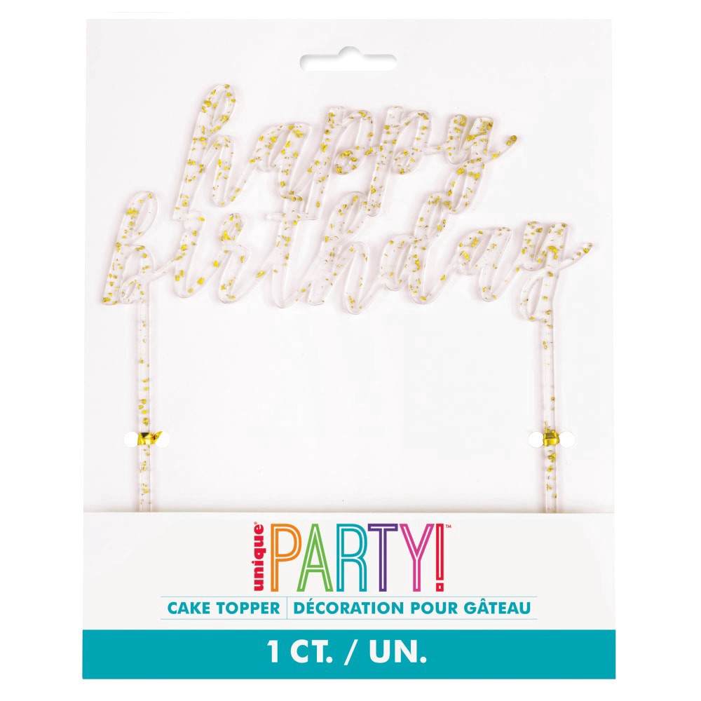 slide 1 of 2, Unique® Party™ Gold Fleck Happy Birthday Cake Topper, 1 ct