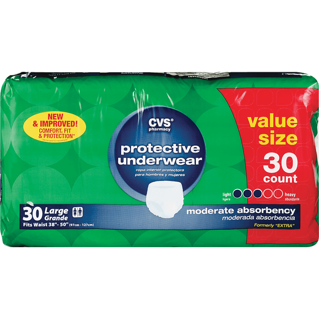 slide 1 of 1, CVS Pharmacy Cvs Protective Underwear Moderate Absorbency Large (38-50 Inches), 30 ct