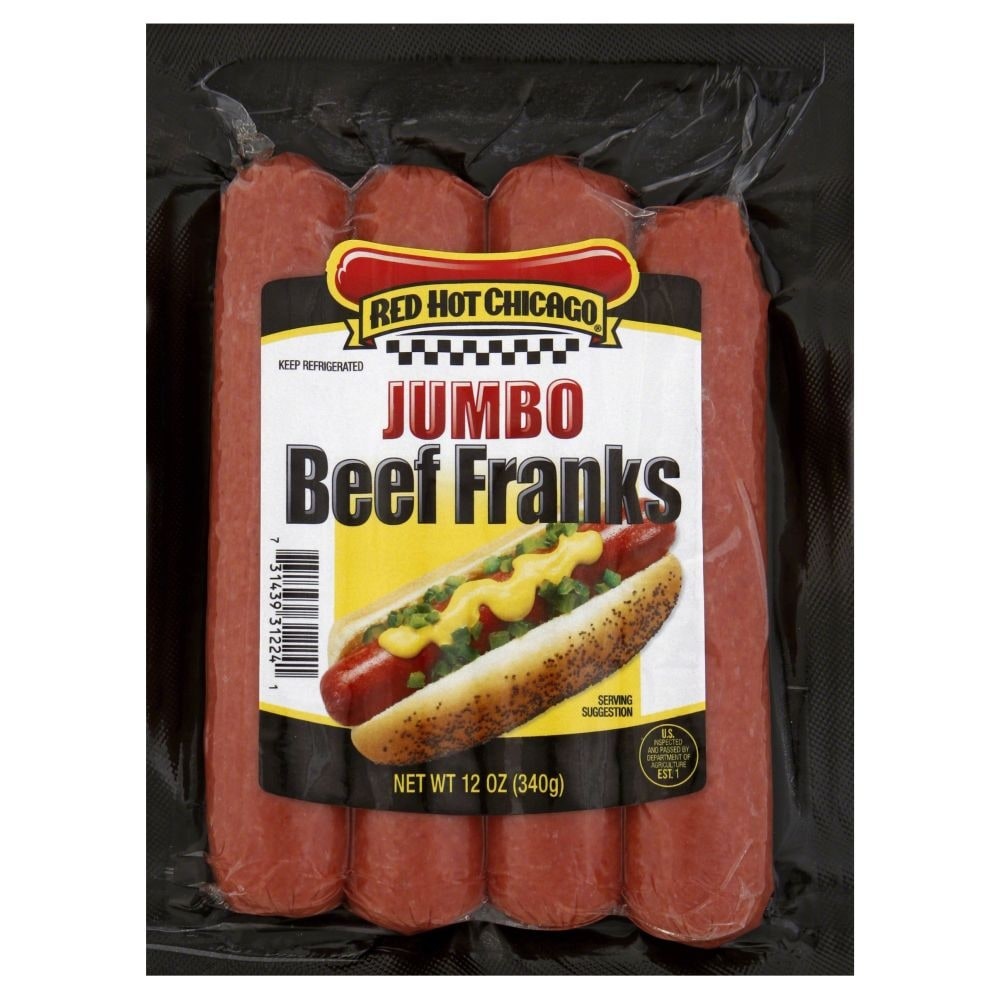 slide 1 of 1, Red Hot Chicago Beef Franks 12 oz, 12 oz