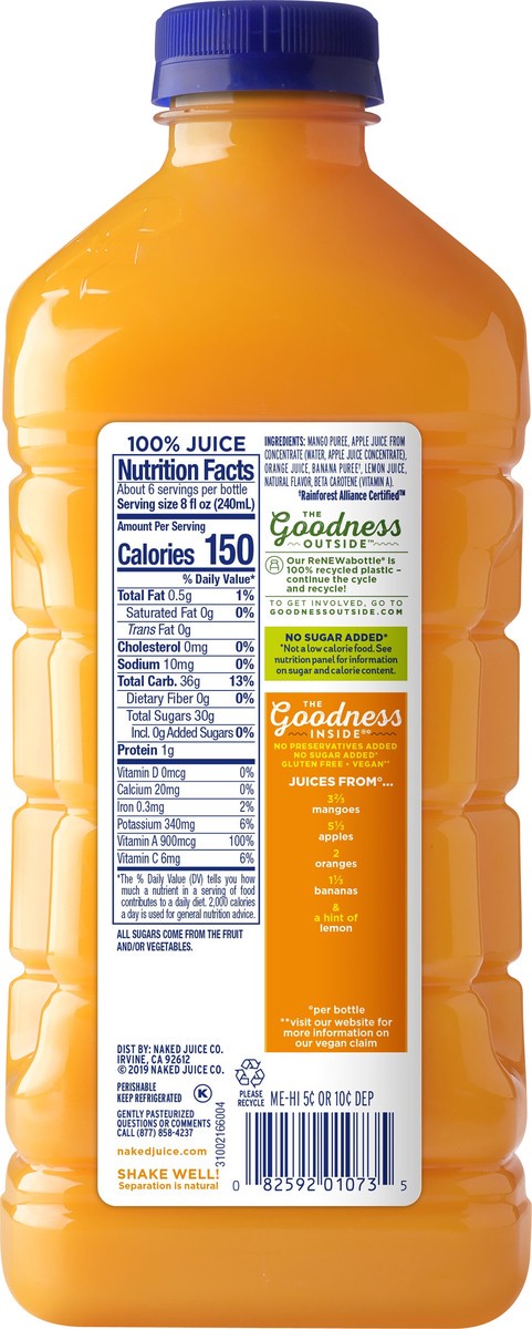 slide 4 of 7, Naked No Sugar Added, Non GMO Mighty Mango Fruit Juice, 46 Fl Oz, Bottle, 46 fl oz