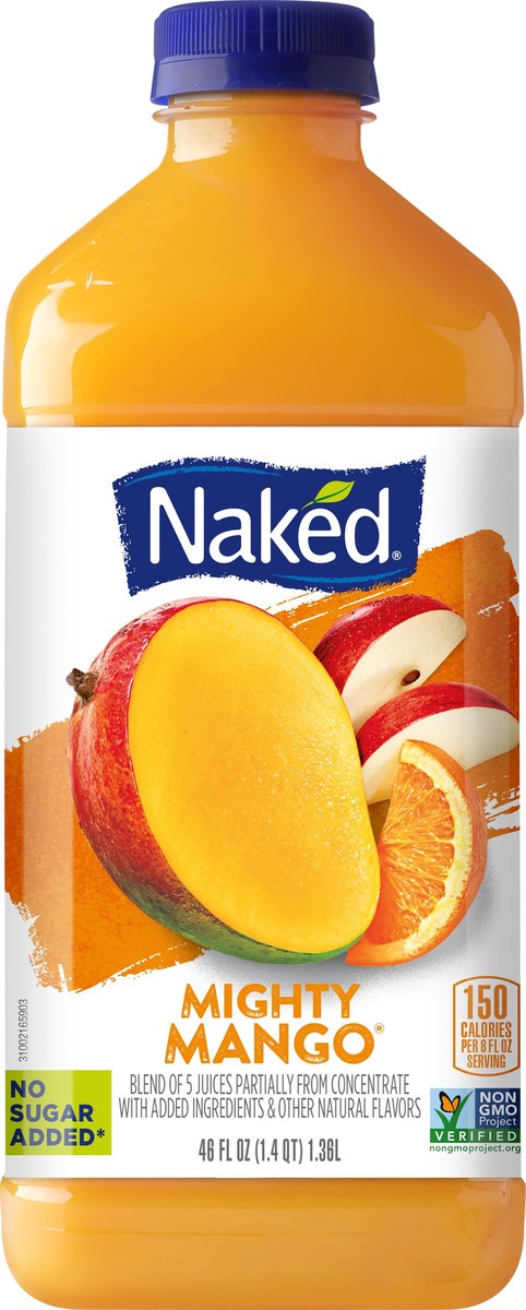 slide 3 of 7, Naked No Sugar Added, Non GMO Mighty Mango Fruit Juice, 46 Fl Oz, Bottle, 46 fl oz