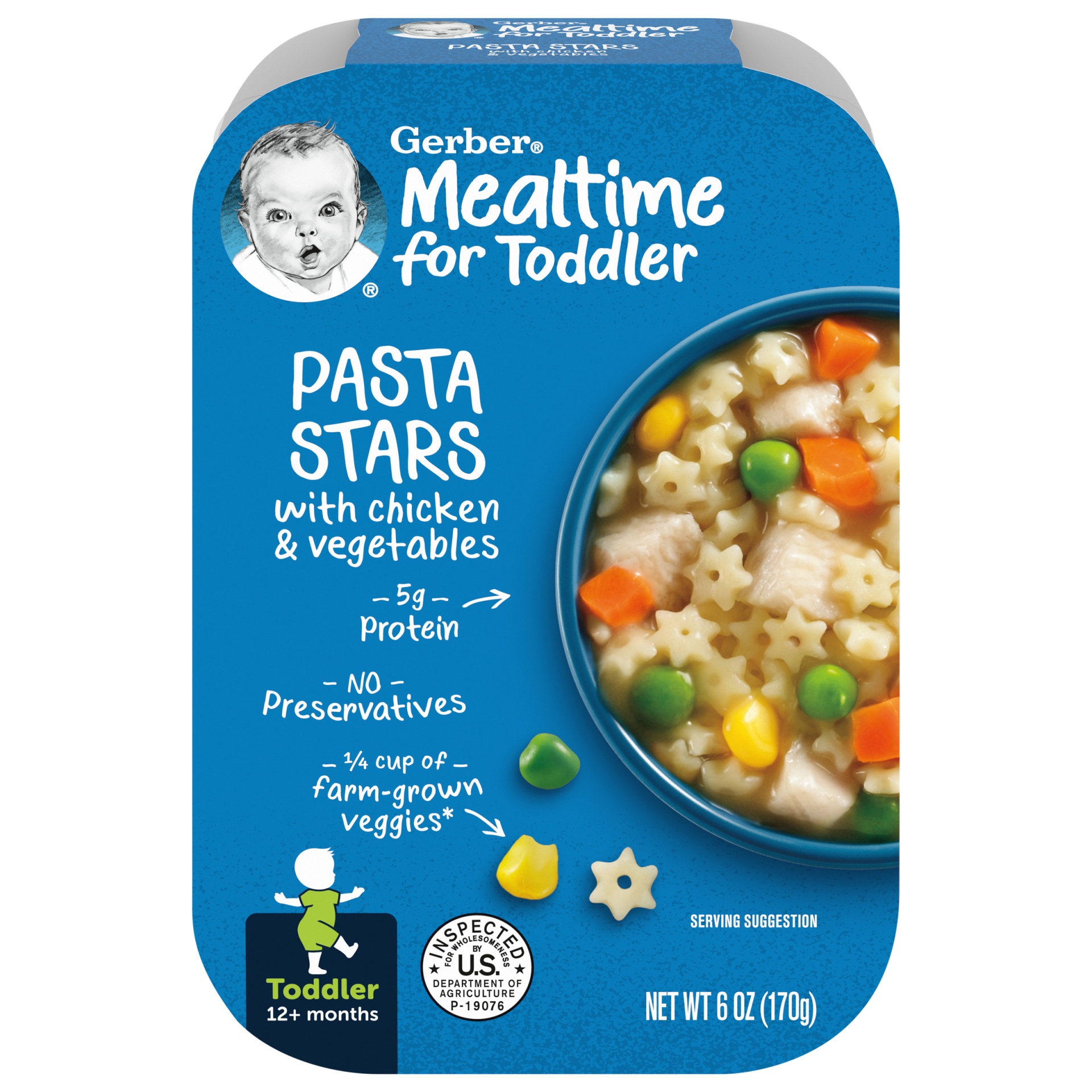 slide 1 of 9, Gerber Mealtime for Toddler, Pasta Stars with Chicken and Vegetables Toddler Food, 6 oz Tray, 6 oz