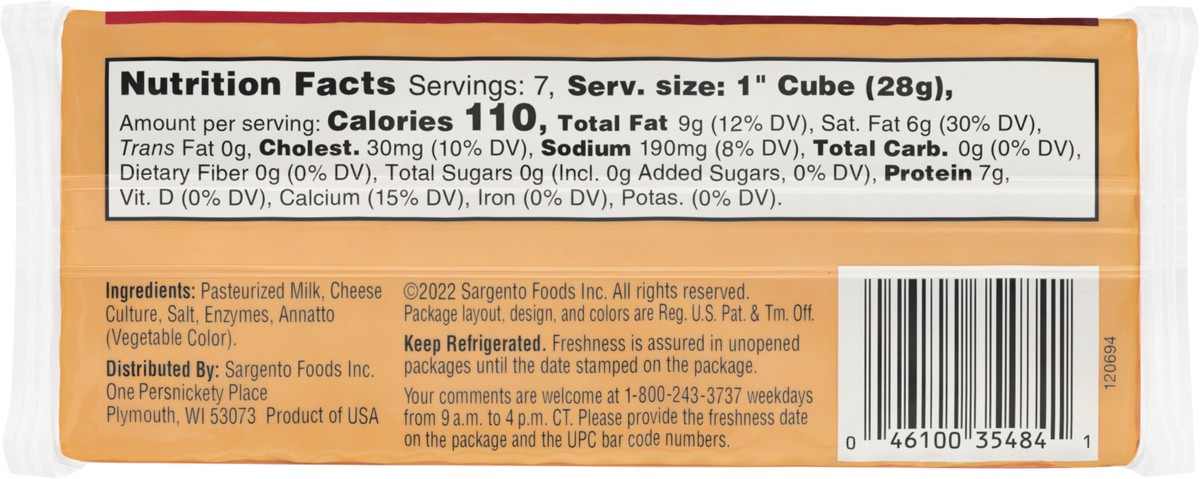 slide 3 of 9, Sargento Block Extra Sharp Cheddar Natural Cheese, 7 oz., 7 oz