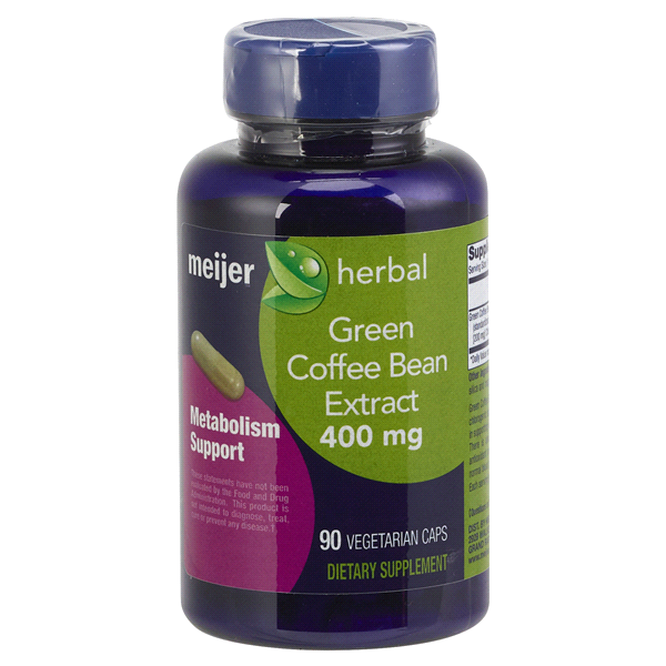 slide 1 of 1, Meijer Herbal Green Coffee Bean Extract Vegetarian Caps, 400mg, 90 ct