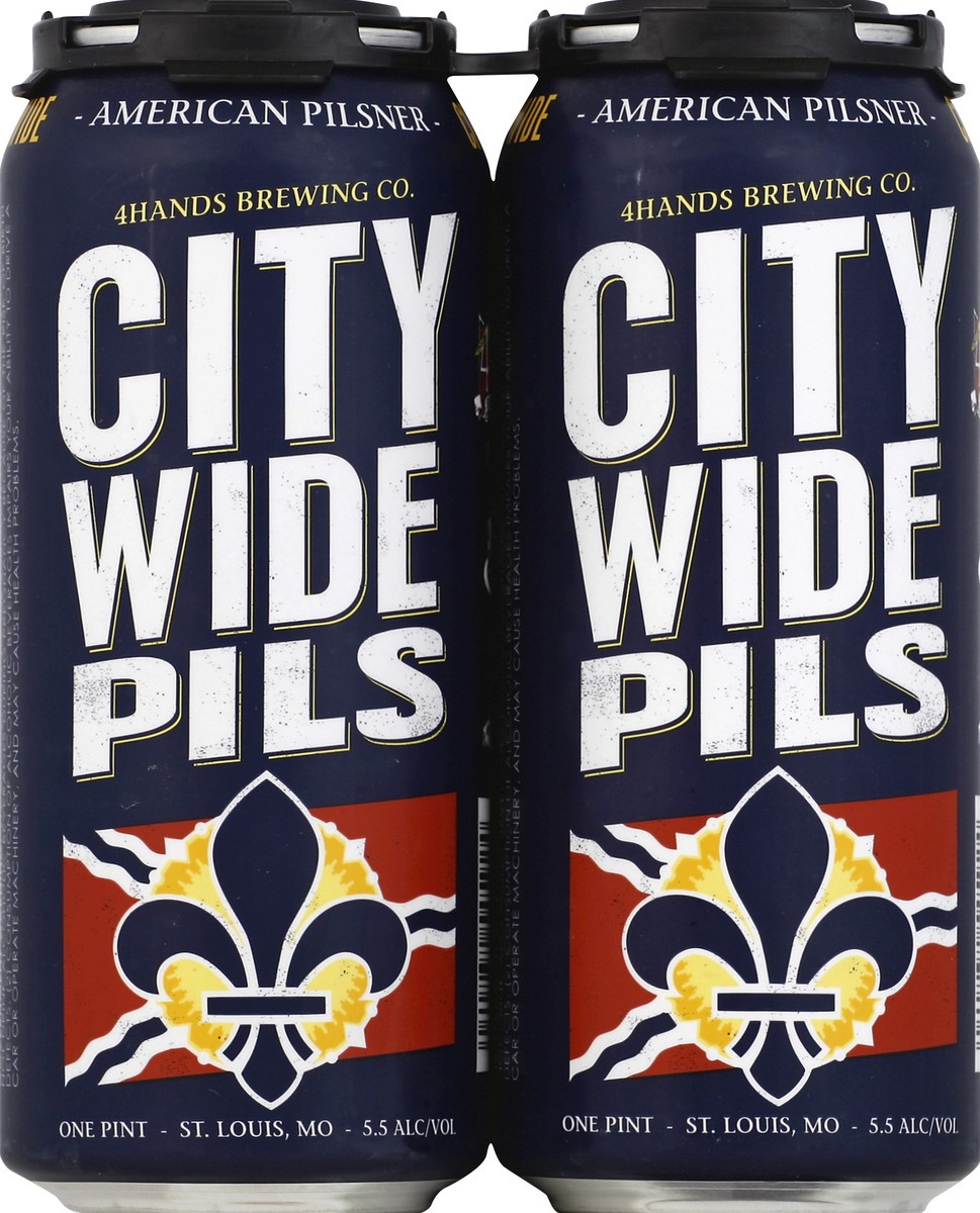 slide 4 of 4, 4 Hands Brewing Co. Beer, American Pilsner, City Wide Pils, 4 ct