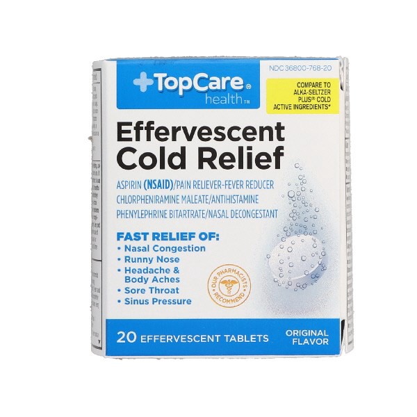 slide 1 of 16, TopCare Effervescent Cold Relief, 20 ct