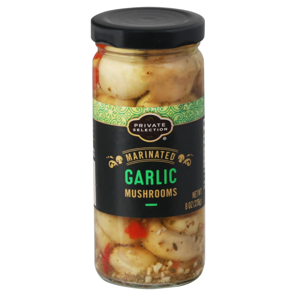 slide 1 of 2, Private Selection Marinated Garlic Mushrooms, 8 oz