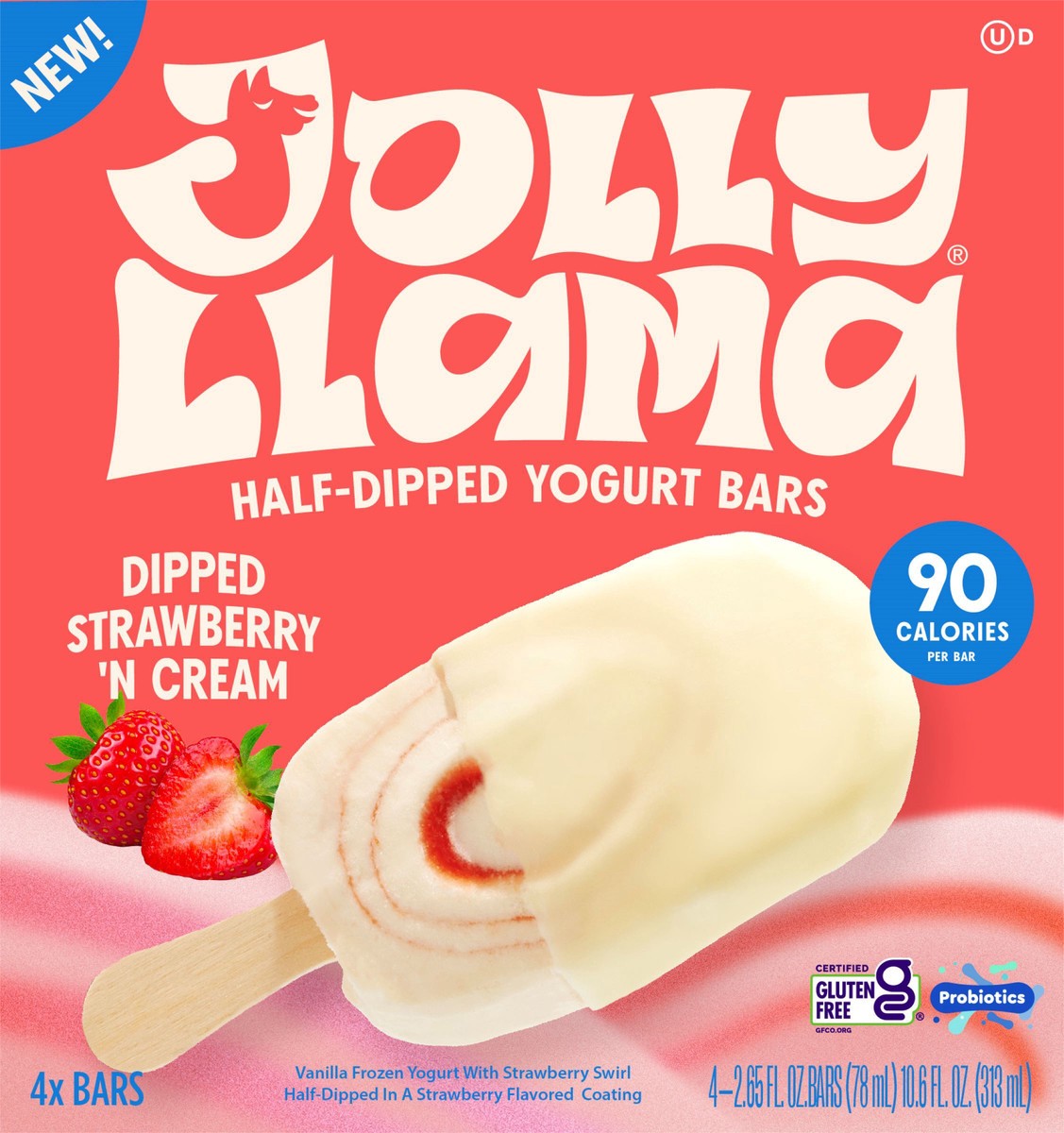 slide 4 of 11, Jolly Llama Half-Dipped Strawberry N Cream Yogurt Bars 4 Ea, 4 ct