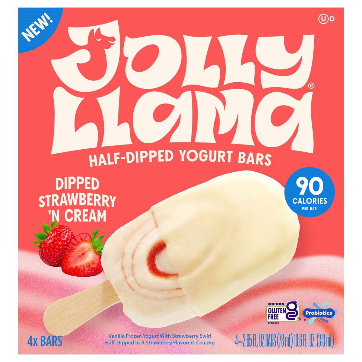 slide 3 of 11, Jolly Llama Half-Dipped Strawberry N Cream Yogurt Bars 4 Ea, 4 ct