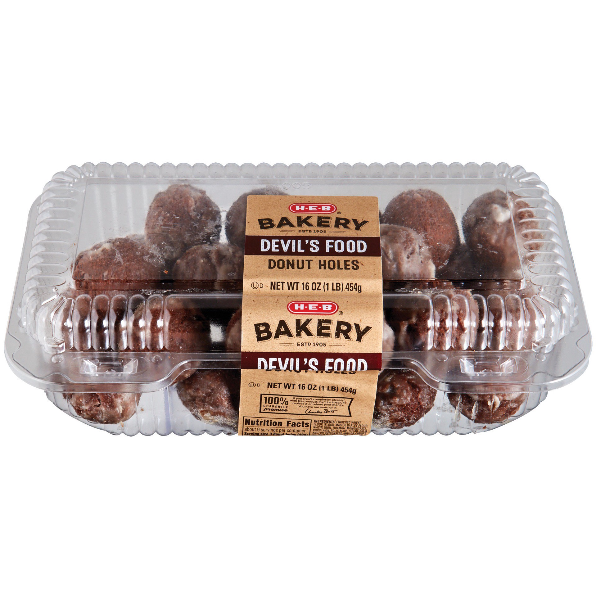 slide 1 of 1, H-E-B Bakery Glazed Devil's Food Donut Holes, 16 oz