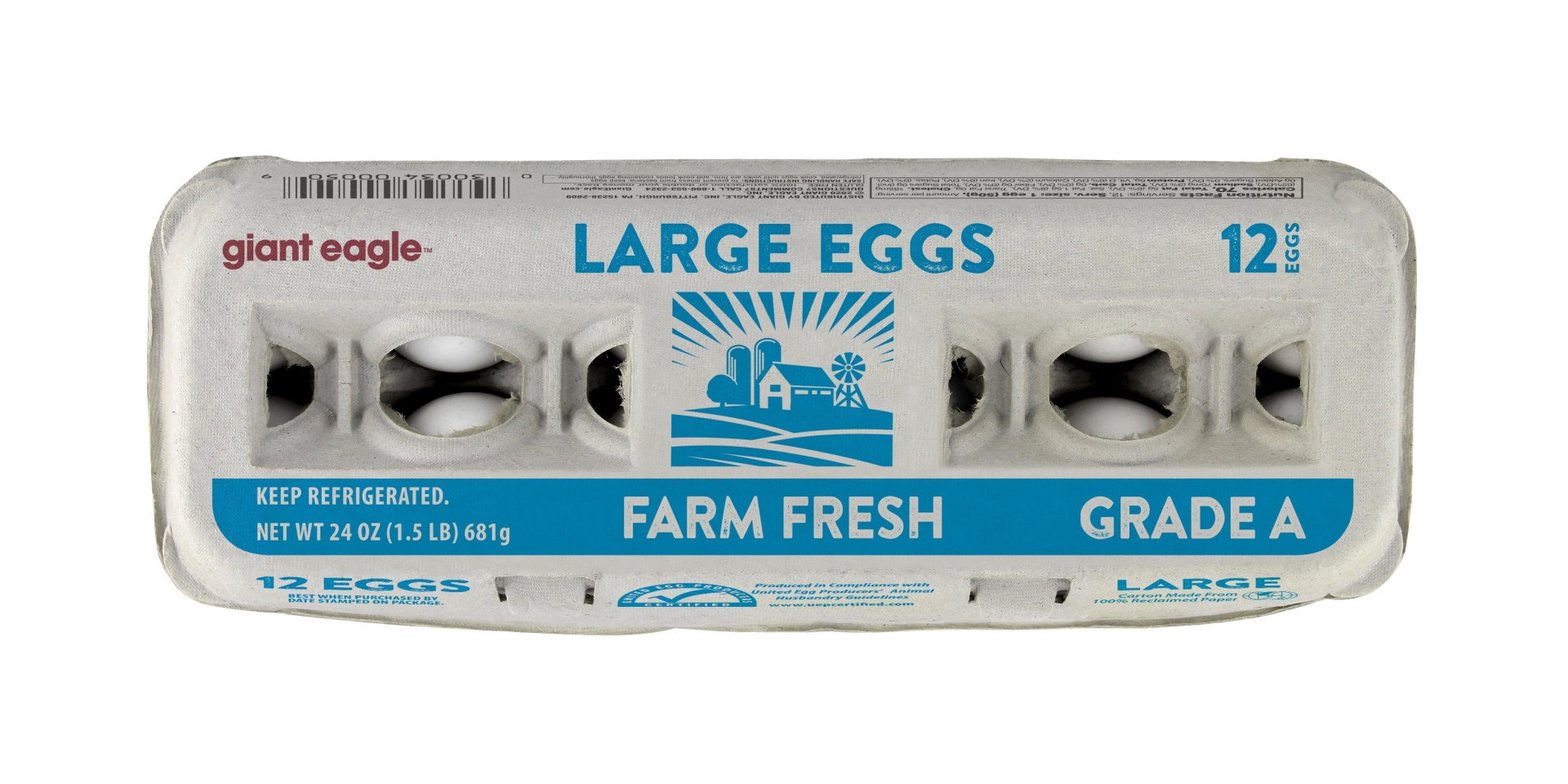 slide 1 of 1, Giant Eagle Large Eggs, Grade A, Dozen, Farm Fresh, 1 doz