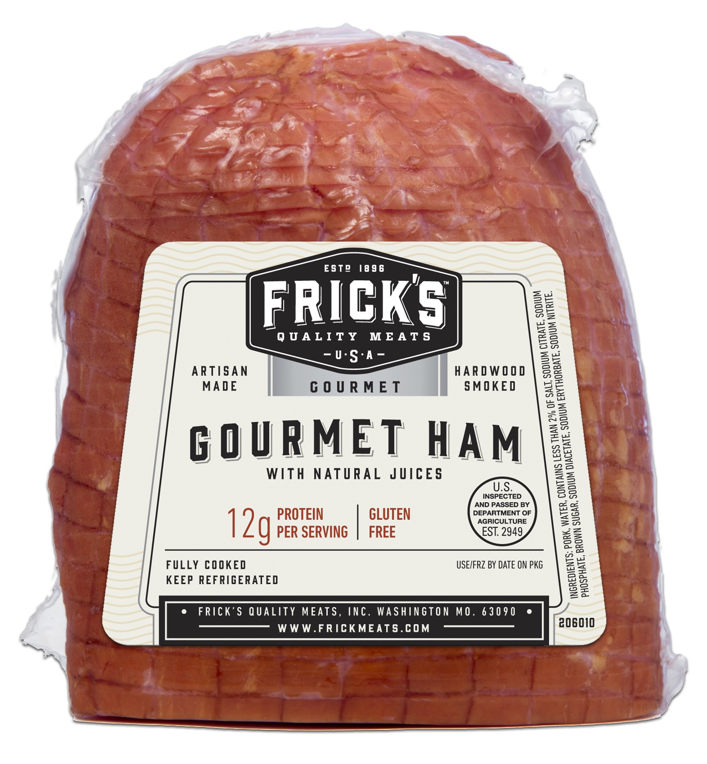 slide 1 of 1, Frick's Gourmet Half Boneless Baked Ham, per lb