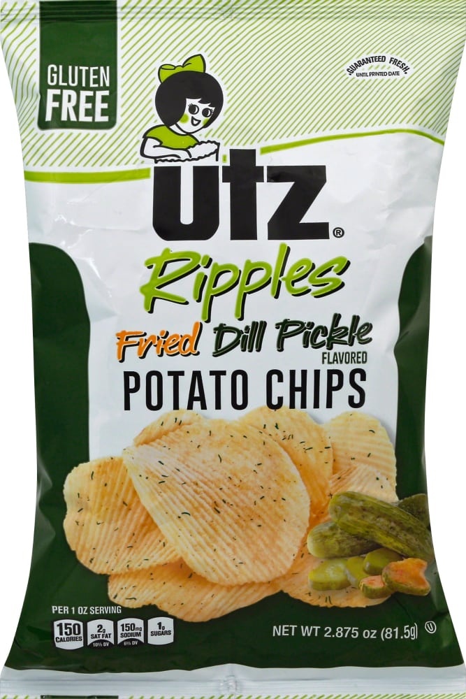 slide 1 of 1, Utz Ripples Fried Dill Pickle Gluten Free Potato Chips, 2.88 oz