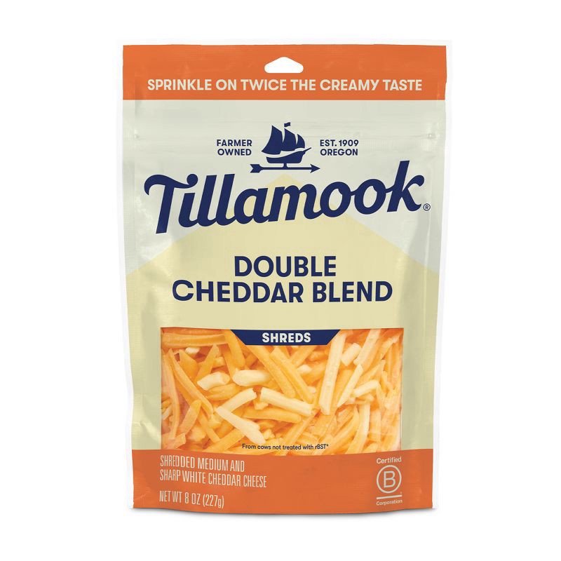 slide 1 of 6, Tillamook Double Cheddar Blend Farmstyle Fine Cut Shredded Cheese 8 oz, 8 oz