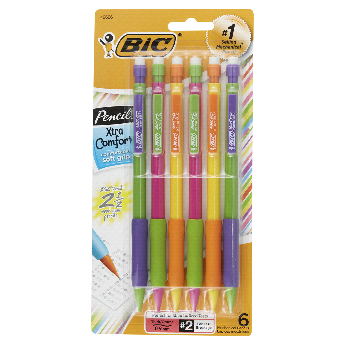 slide 1 of 6, Bic Mechanical Pencils No. 2 Medium 0.7 mm Xtra Comfort - 6 Count, 6 ct