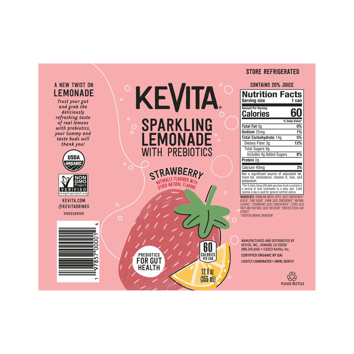 slide 8 of 8, KeVita USDA Organic Probiotic Strawberry Lemonade Fruit Juice, , Can - 12 fl oz, 12 fl oz