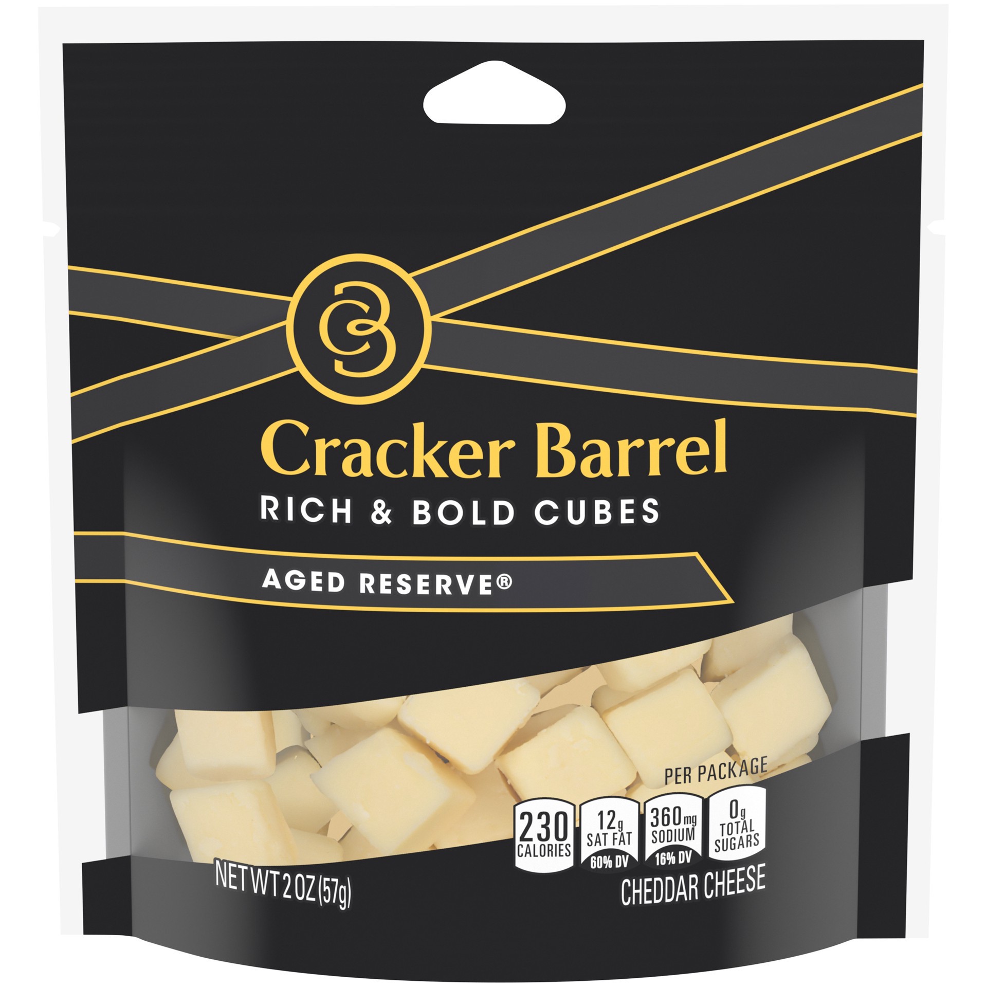 slide 1 of 8, Cracker Barrel Rich & Bold Aged Reserve White Cheddar Cheese Cubes, 2 oz Bag, 2 oz