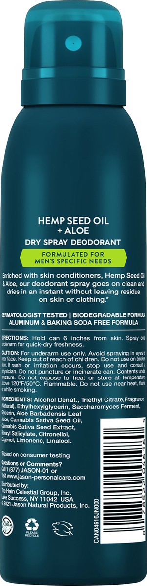slide 5 of 5, Jason Hemp Seed Oil + Aloe Dry Spray Deodorant 3.2 oz Aerosol, 3.2 oz