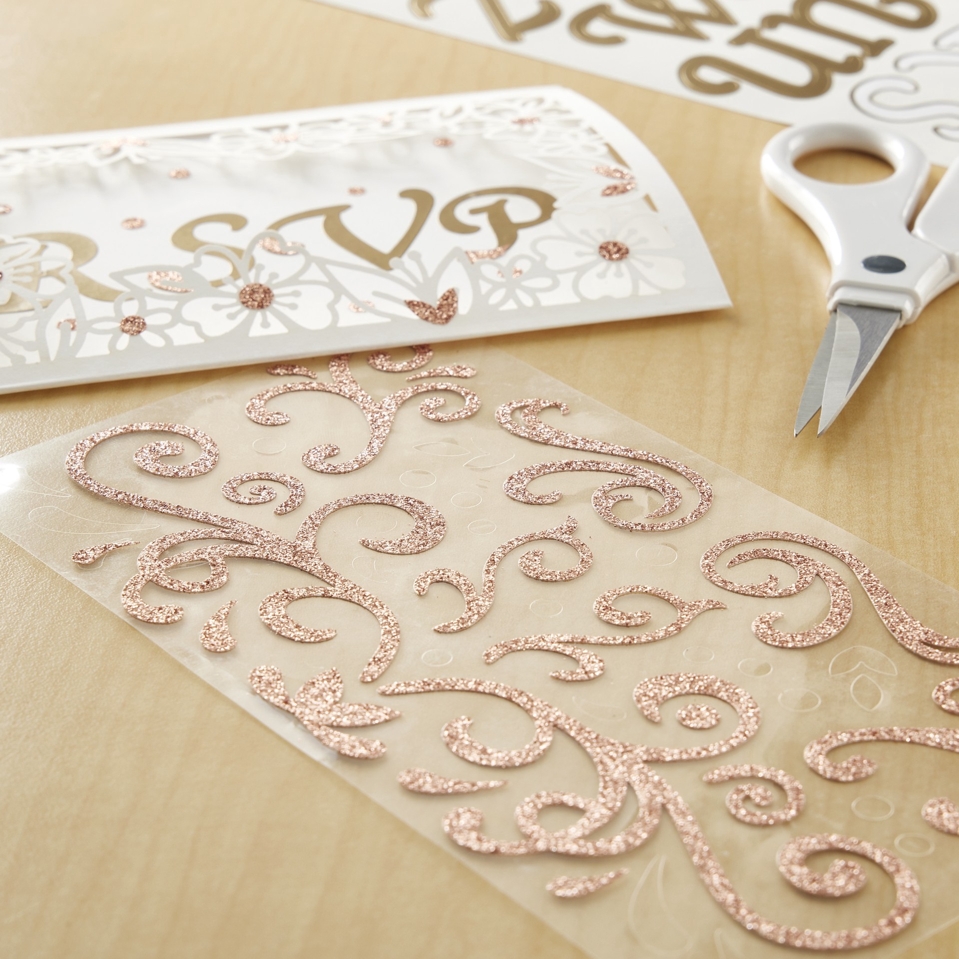 slide 2 of 5, Rose Gold Glitter Swirl Stickers By Recollections, 4 in x 8.5 in