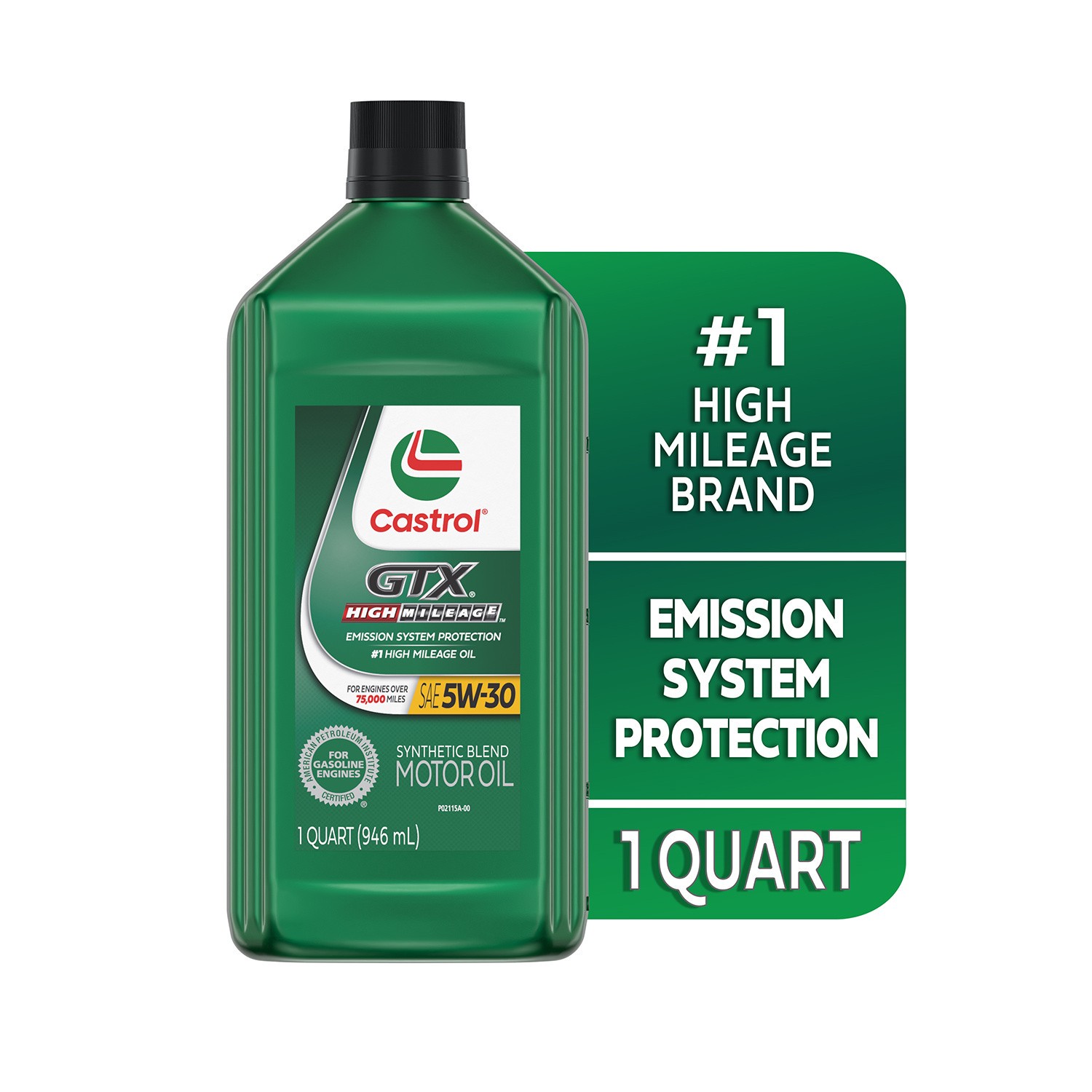slide 10 of 10, Castrol Gtx High Mileage 5W-30 Synthetic Blend Motor Oil, 1 qt
