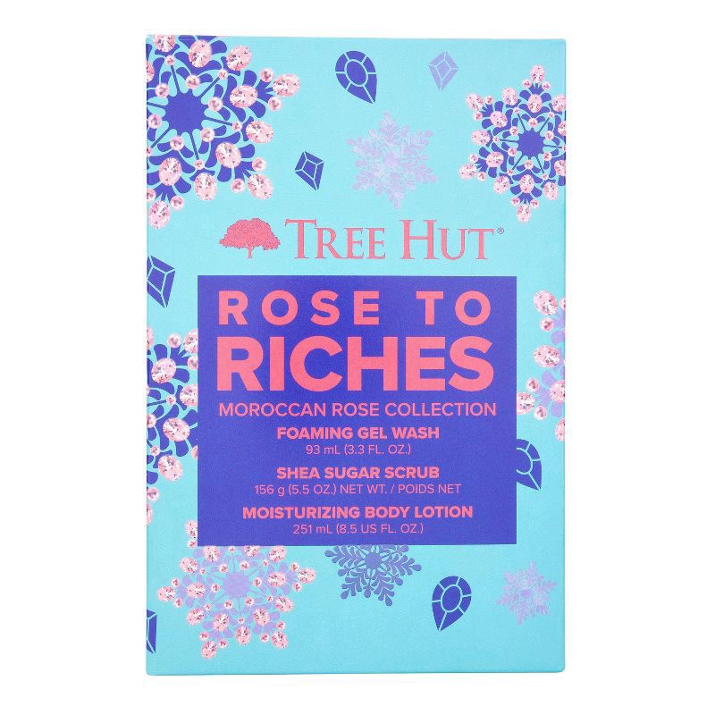 slide 1 of 5, Tree Hut Rose to Riches Foaming Gel Body Wash, Shea Sugar Scrub, and Body Lotion Gift Set - 3ct, 3 ct