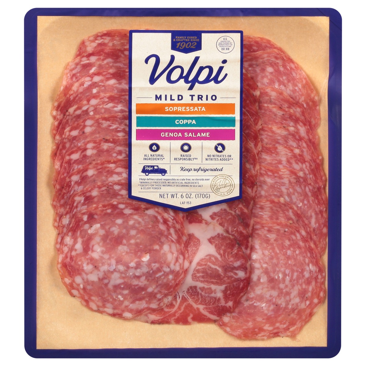 slide 1 of 13, Volpi Salami Mild Trio Variety Pack 6 oz., 6 oz