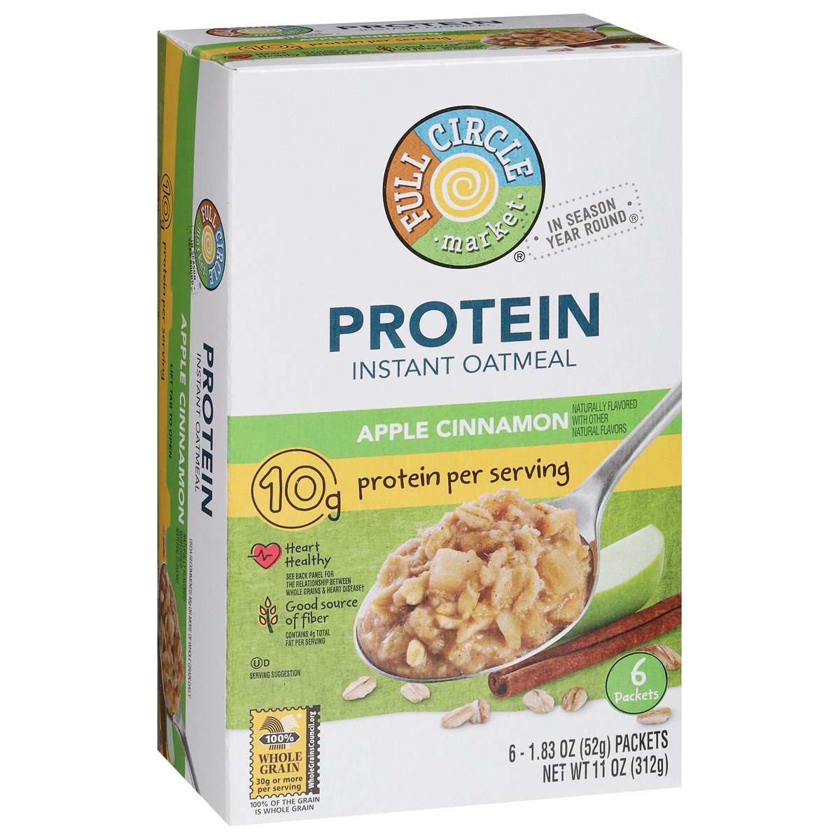 slide 4 of 4, Full Circle Market Protein Instant Apple Cinnamon Oatmeal Packet 6 ea, 11 oz